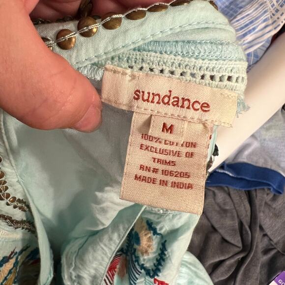 Sundance Light Blue Embroidered Beaded Boho Cotton Tunic Top M - Picture 5 of 5